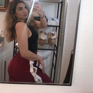 Red button track pants